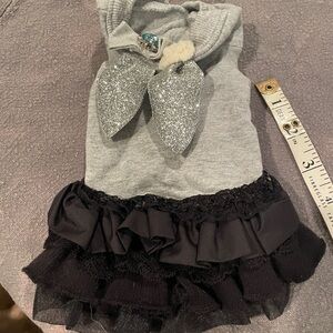 Gray and Black Dog Dress with Glitter Bunny Ear Louisdog xs teacup 2-3 lb dog